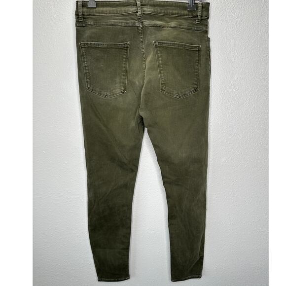 Zara Women Olive Green Button Fly Distressed Knee Skinny Jean High Waist 10 - Picture 7 of 16